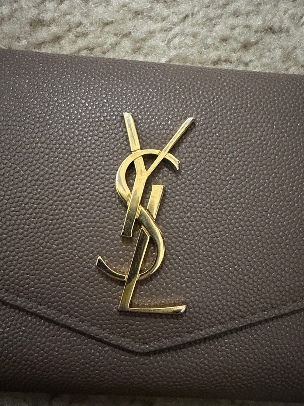 Saint Laurent Taupe Leather Compact Wallet with Gold YSL Emblem - Picture 5 of 6
